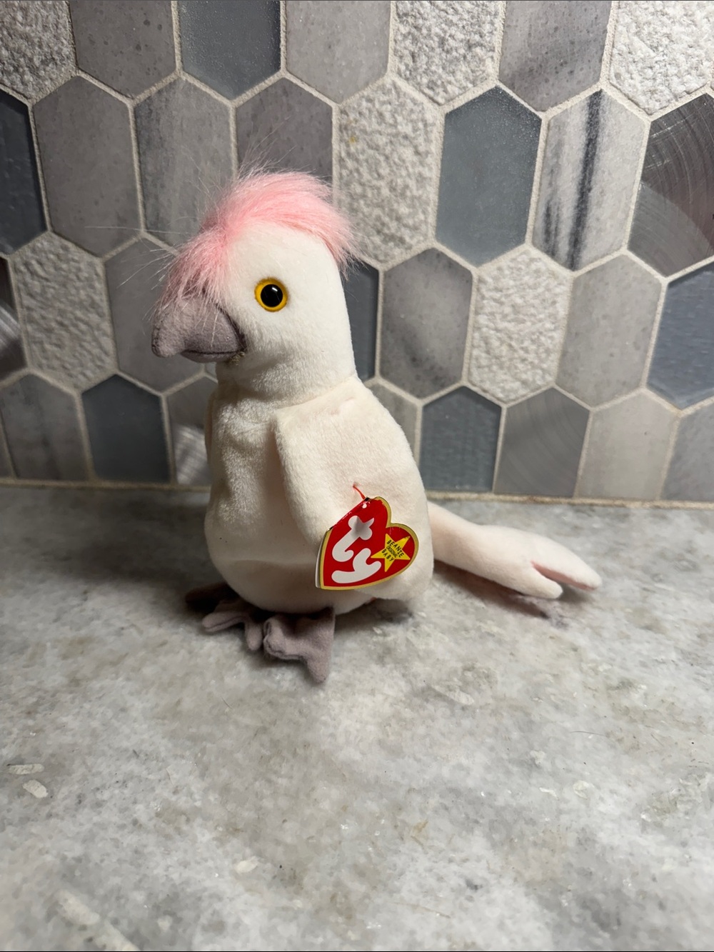 Ty kuku bird beanie baby NEW vintage stock White with Pink tuft hair